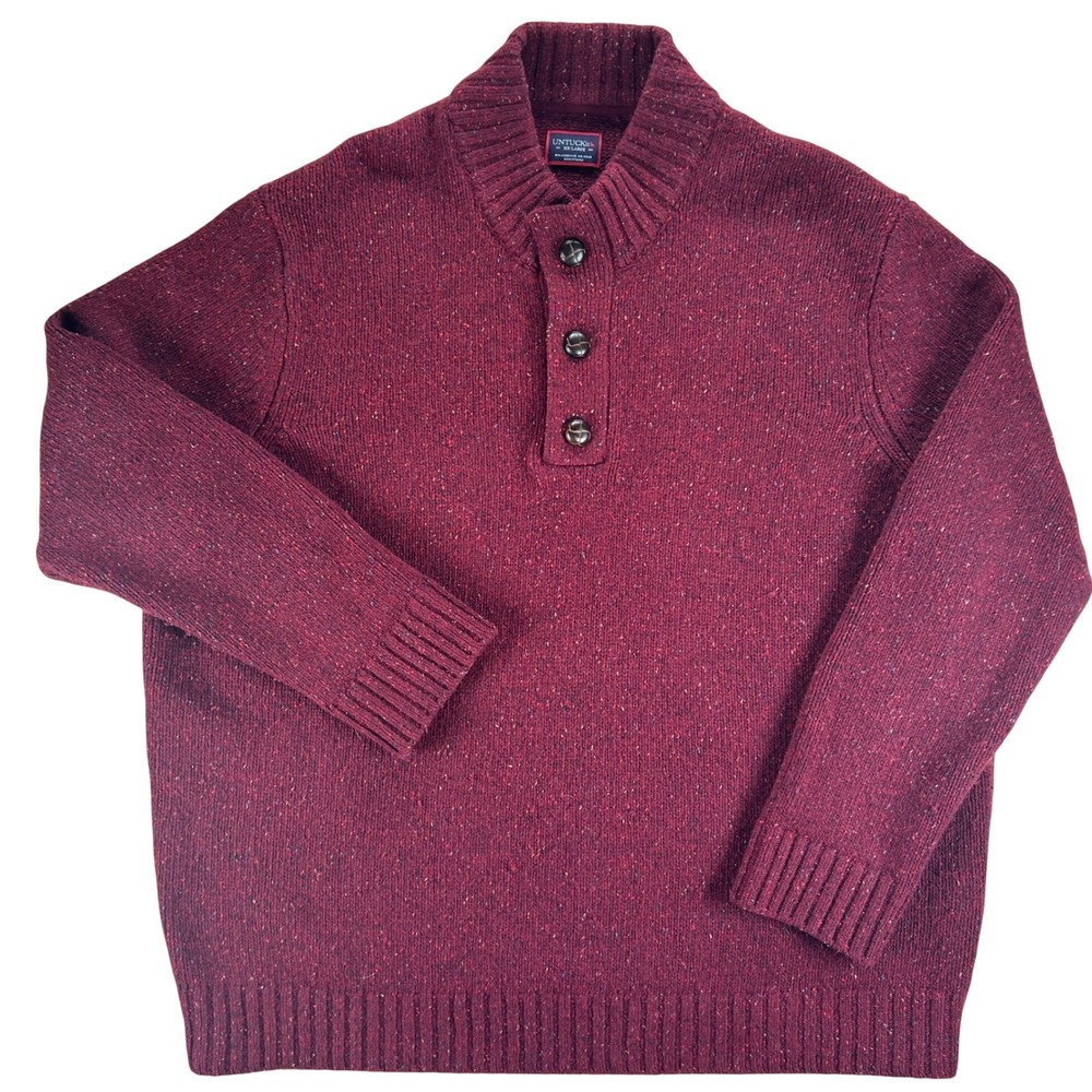 UNTUCKit Vangone Sweater Mens XXL Burgundy Donegal Lambswool Blend Preppy Cabin
